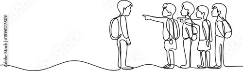 Continuous one line design of bullying in school. Minimalist style vector illustration. one line Icon drawing
