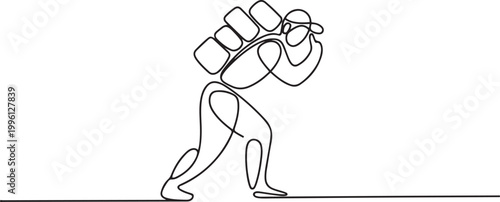 Continuous one line of a porter carrying a load, symbolizing physical strength. one line Icon drawing
