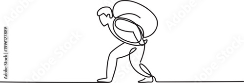 Continuous one line of a porter carrying a load, symbolizing physical strength. one line Icon drawing
