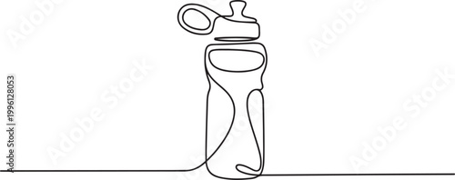 Continuous one line drawing of Water bottle mockup. Single line drawing illustration of Gym water container. one line Icon drawing