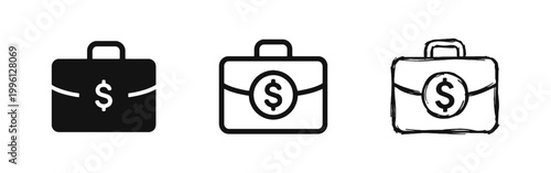 Business Briefcase and Money Dollar Sign Icon Set