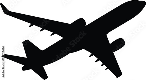 Airplane silhouette illustration featuring commercial jet aircraft top view with wings, engines, and tail fin symbolizing aviation, aerospace, and transportation design
