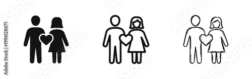 Couple in love icon set with man woman and heart symbol