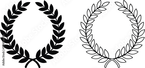 Laurel wreath silhouette illustration featuring solid and outlined victory, honor, and achievement symbols for award design, recognition projects, and success-themed creative artwork