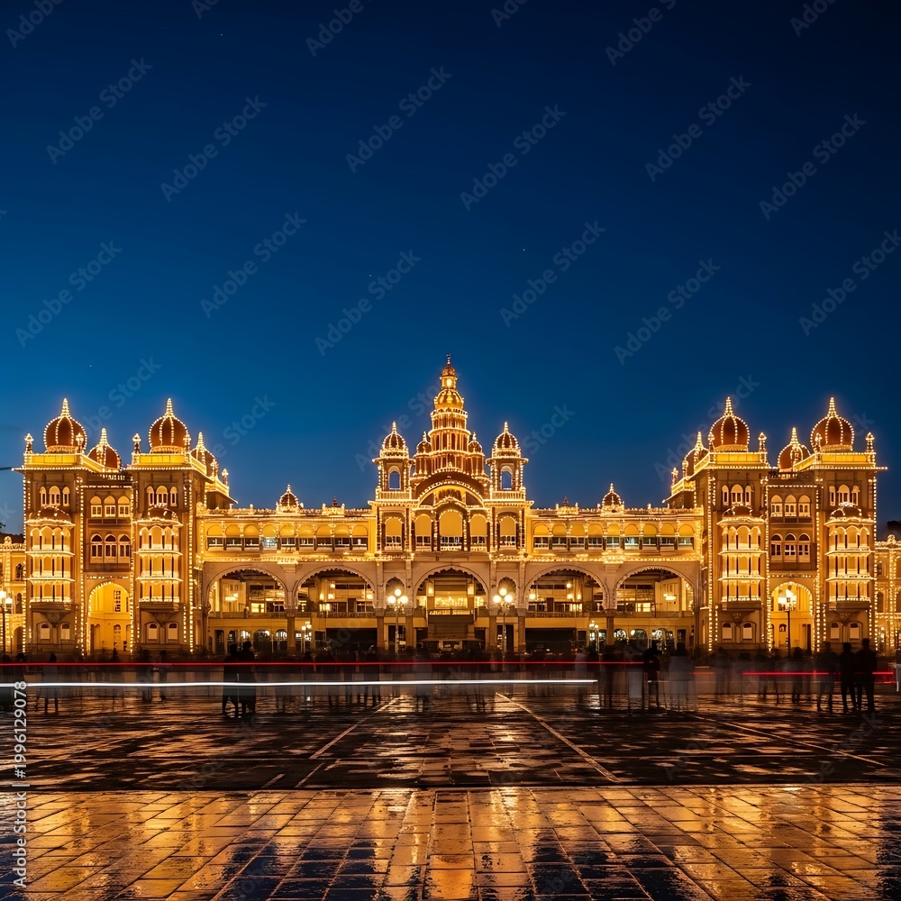 Naklejka premium Mysore Palace Illuminated at Night in India