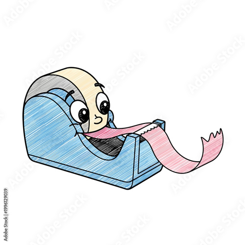 Cute Cartoon Tape Dispenser Character with Pink Tape