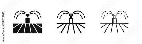 Agricultural irrigation sprinkler system icon set for farming and garden