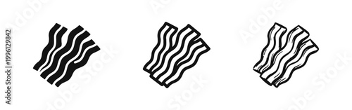 Bacon slices icon set for breakfast food and meat shop