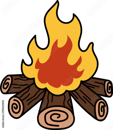 Campfire Illustration Burning Wood Fire Camping Outdoor Cartoon