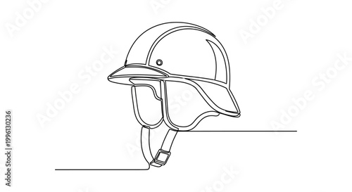 Minimalist continuous line art illustration of a classic equestrian riding helmet, symbolizing safety and tradition in horse riding