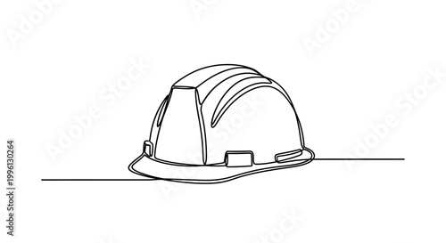 One continuous line drawing of a safety helmet, a piece of head protection equipment essential for construction and industrial work environments