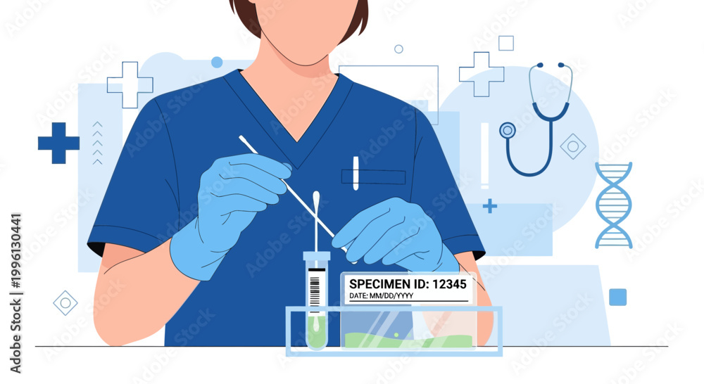 Obraz premium Medical professional conducting diagnostic test with swab and specimen vial, healthcare concept