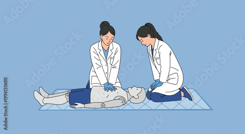 Medical Training: CPR demonstration on a mannequin by two nurses