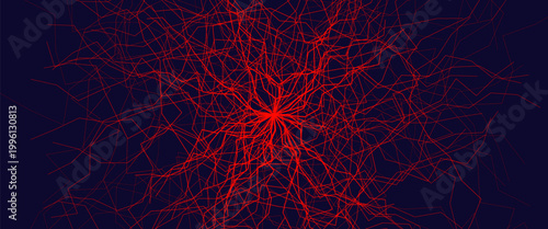 Blood Vessel Vein Wireframe Background, Micro Vascular Veins Lines Structure, Cardio Surgery Medicine Concept. Medical Endovascular Neurovascular Science Therapy Graphic. Vector Illustration.