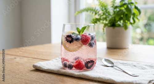 Refreshing sparkling drink with berries for gut health