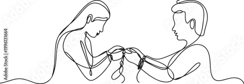 Raksha Bandhan celebration continuous one line drawing. Sister tying on brother’s hand, Raksha Bandhan. one line Icon drawing