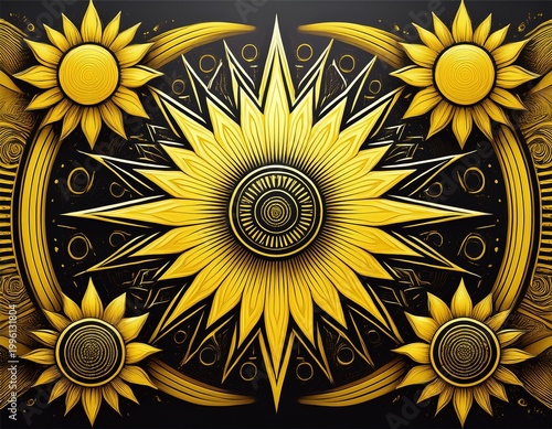 black and yellow sun symbols side by side