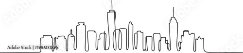 City skyline drawn with a continuous line. One line drawing of skyscrapers for architecture, construction, and real estate concept. one line Icon drawing