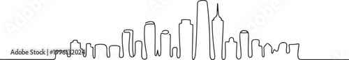 City skyline drawn with a continuous line. One line drawing of skyscrapers for architecture, construction, and real estate concept. one line Icon drawing
