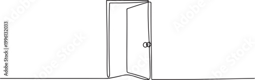 Door knob continuous one line drawing, Door outline drawing illustration. one continuous line drawing of opened door. one line Icon drawing