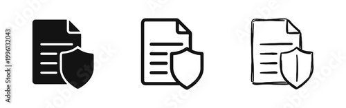 Protected Document and Security Shield Icons Set