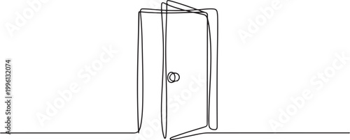 Door knob continuous one line drawing, Door outline drawing illustration. one continuous line drawing of opened door. one line Icon drawing