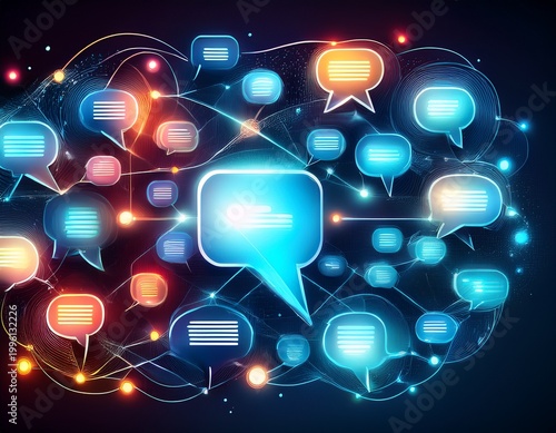 instant messaging concept with glowing speech bubbles