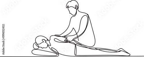 One continuous single drawing line art flat doodle physical therapist, person, physical therapy patient recovery indoor care. one line Icon drawing