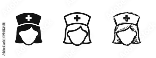 Female Nurse and Healthcare Professional Icons Set