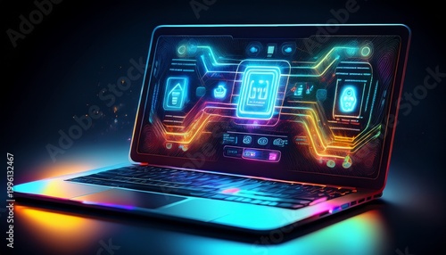 glowing basic standard and premium software subscription plans appear over laptop keyboard in dark d