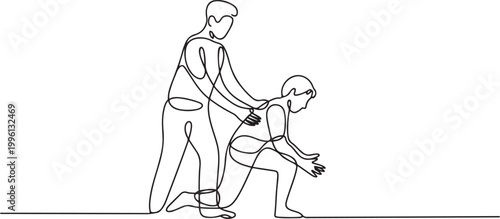 One continuous single drawing line art flat doodle physical therapist, person, physical therapy patient recovery indoor care. one line Icon drawing