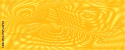 Yellow halftone pattern. Retro comic gradient background. Bright orange pixelated dotted texture overlay. Cartoon pop art faded gradient pattern. Vector backdrop for poster, banner, advertisement