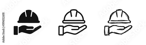 Construction Safety and Hard Hat Protection Icons Set