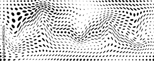 Abstract monochrome patterned wave from scattered dots, graphic design with a dynamic, fluid aesthetic
