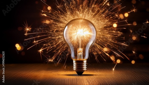 glowing light bulb with sparks representing creative energy