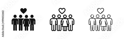 Community Charity and Family Love Icons Set