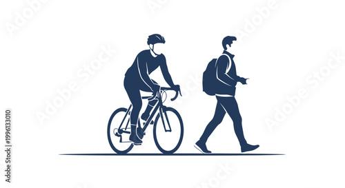 Foto Man riding bicycle next to pedestrian.