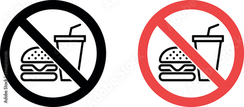 No eating or drinking signs with burger and soda icons
