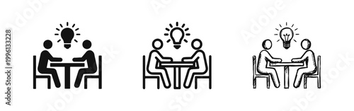 Brainstorming Meeting and Business Idea Icons Set