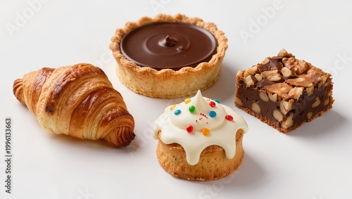 Assorted French pastries collection isolated on white background