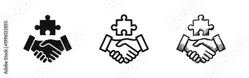 Strategic Partnership and Problem Solving Handshake Icons Set