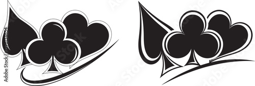Playing card suit symbols: spade club heart decorative design with playing cards black and white design element card suits gambling illustration