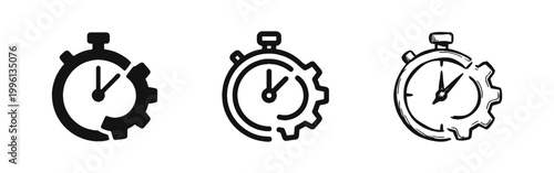 Stopwatch with Gear Icon Set for Efficiency Optimization and Time Management