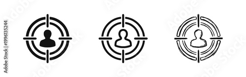 Recruitment Target Icon Set for Headhunting Talent Search and Audience Focus