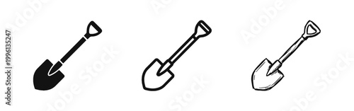 Shovel Spade Tool Icon Set for Digging Garden Work and Construction