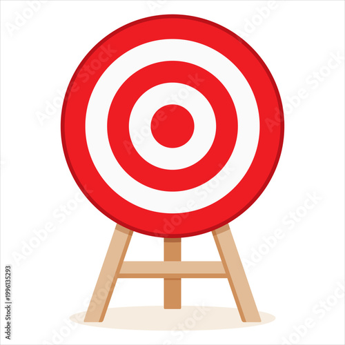 Red Target on Wooden Stand Isolated on White Background. Concept of Success, Goal Achievement, and Strategic Business Focus Vector Illustration