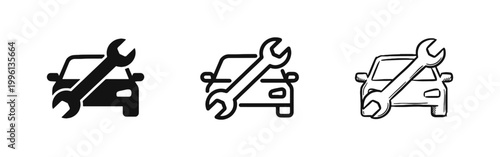 Car Repair and Auto Maintenance Service Icon Set with Wrench
