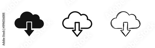 Cloud Download Icon Set for Digital Storage and Computing Service