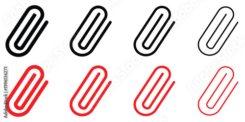 Clip vector icon set. Attach file or document paper clip symbol. Paperclip sign in black color.with white backgroundEPS10