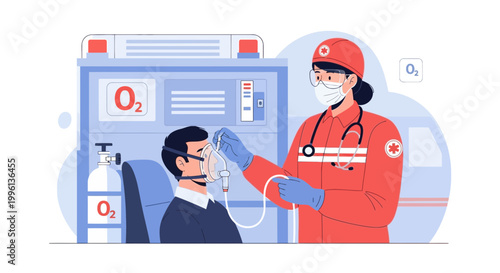Medical professional administers oxygen therapy to a patient in a hospital setting, emphasizing care and recovery.